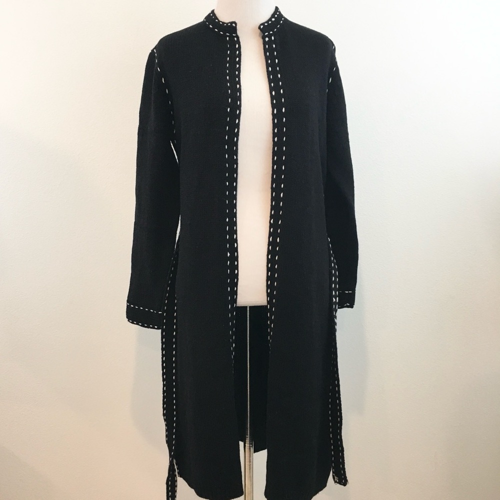 United States Sweaters | Black Knit Open Front Duster Cardigan - Picture 4 of 10